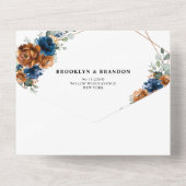 Terracotta Navy Blue Greenery Geometric Wedding All In One Uitnodiging (Achterkant)