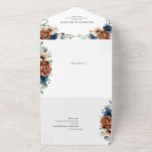 Terracotta Navy Blue Greenery Geometric Wedding All In One Uitnodiging (Buitenkant)