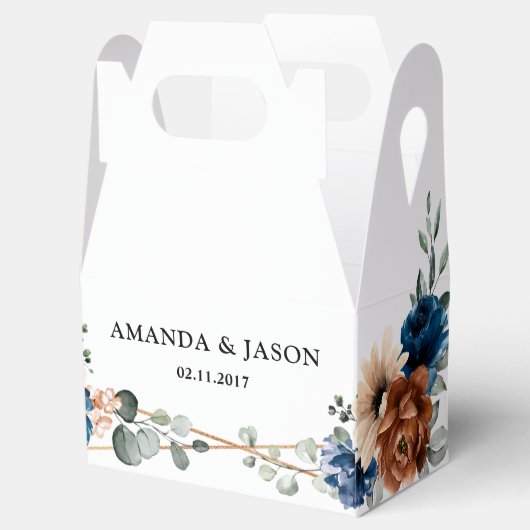 Terracotta Navy Blue Greenery Geometric Wedding Bedankdoosjes (Geopend)