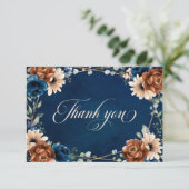 Terracotta Navy Blue Greenery Geometric Wedding Bedankkaart (Staand voorkant)