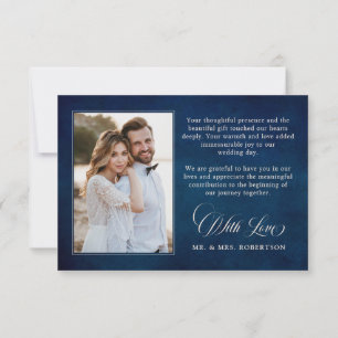 Terracotta Navy Blue Greenery Geometric Wedding Bedankkaart