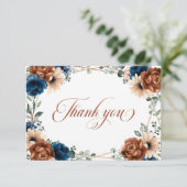 Terracotta Navy Blue Greenery Geometric Wedding Bedankkaart (Staand voorkant)