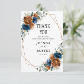 Terracotta Navy Blue Greenery Geometric Wedding Bedankkaart (Staand voorkant)