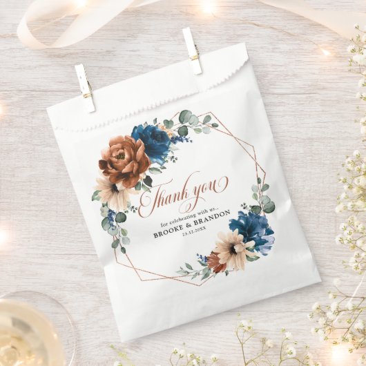 Terracotta Navy Blue Greenery Geometric Wedding Bedankzakje (Geknipt)