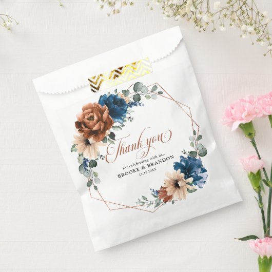 Terracotta Navy Blue Greenery Geometric Wedding Bedankzakje (Gezegeld)