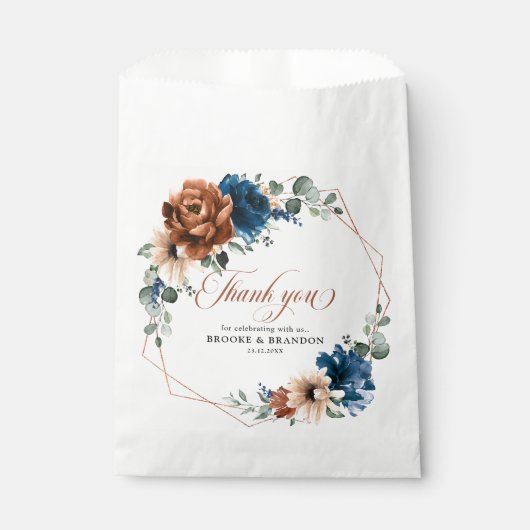 Terracotta Navy Blue Greenery Geometric Wedding Bedankzakje (Voorkant)