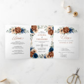 Terracotta Navy Blue Greenery Geometric Wedding Drieluik Aankondiging (Binnen)