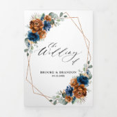 Terracotta Navy Blue Greenery Geometric Wedding Drieluik Programma (Cover)