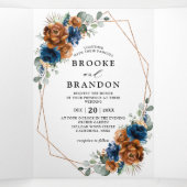Terracotta Navy Blue Greenery Geometric Wedding Drieluik Programma (Binnenkant midden)