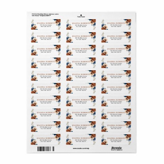 Terracotta Navy Blue Greenery Geometric Wedding Etiket (Full Sheet)