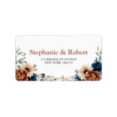 Terracotta Navy Blue Greenery Geometric Wedding Etiket (Voorkant)