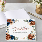 Terracotta Navy Blue Greenery Geometric Wedding Gastenboek