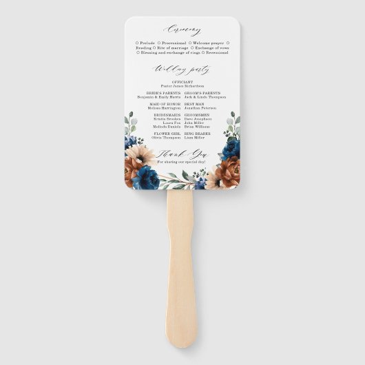 Terracotta Navy Blue Greenery Geometric Wedding Handwaaier (Achterkant)