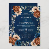Terracotta Navy Blue Greenery Geometric Wedding in Kaart (Voorkant / Achterkant)