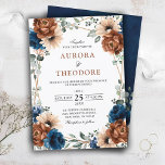 Terracotta Navy Blue Greenery Geometric Wedding in Kaart<br><div class="desc">Elegant Navy blue,  Terracotta,  Oranje oortige brutale bruiloft met een elegante bouquet van Navy blue,  Terracotta-rozen pinda's en groene eucalyptusbladeren. Neem contact met mij op voor hulp bij aanpassingen of als u een ander product nodig hebt met dit ontwerp.</div>