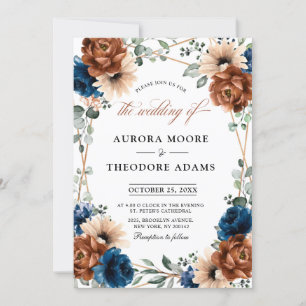 Terracotta Navy Blue Greenery Geometric Wedding in Kaart