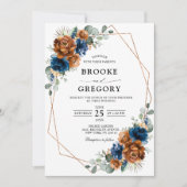 Terracotta Navy Blue Greenery Geometric Wedding Kaart (Voorkant)