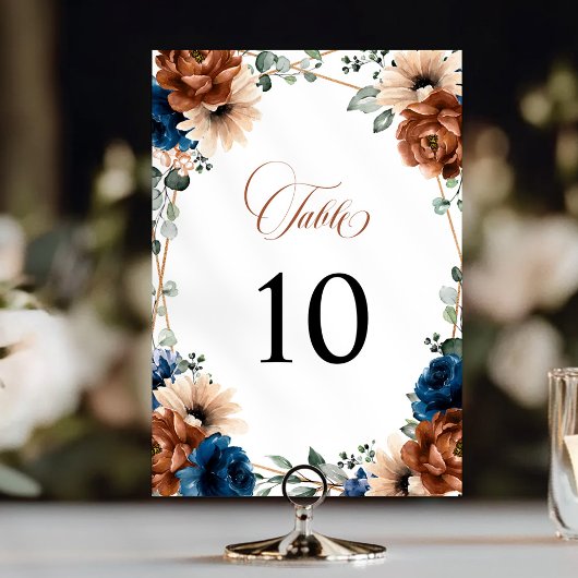 Terracotta Navy Blue Greenery Geometric Wedding Kaart