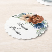 Terracotta Navy Blue Greenery Geometric Wedding Kartonnen Onderzetters (Gekanteld)