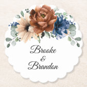 Terracotta Navy Blue Greenery Geometric Wedding Kartonnen Onderzetters (Voorkant)