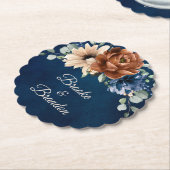 Terracotta Navy Blue Greenery Geometric Wedding Kartonnen Onderzetters (Gekanteld)