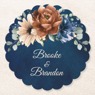 Terracotta Navy Blue Greenery Geometric Wedding Kartonnen Onderzetters