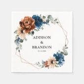 Terracotta Navy Blue Greenery Geometric Wedding Na Servet (Voorkant)