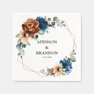 Terracotta Navy Blue Greenery Geometric Wedding Na Servet