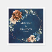 Terracotta Navy Blue Greenery Geometric Wedding Na Servet (Voorkant)