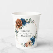 Terracotta Navy Blue Greenery Geometric Wedding Papieren Bekers (Voorkant)