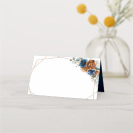 Terracotta Navy Blue Greenery Geometric Wedding Pl Plaatskaartje