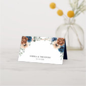 Terracotta Navy Blue Greenery Geometric Wedding Plaatskaartje (Achterkant)