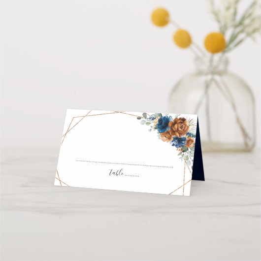 Terracotta Navy Blue Greenery Geometric Wedding Plaatskaartje (Achterkant)