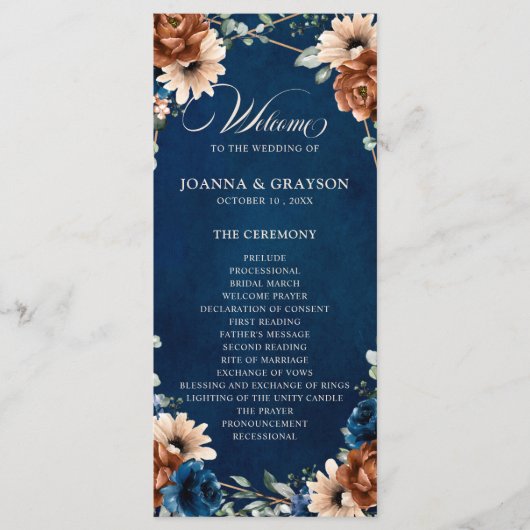 Terracotta Navy Blue Greenery Geometric Wedding Pr Programmakaart (Voorkant)