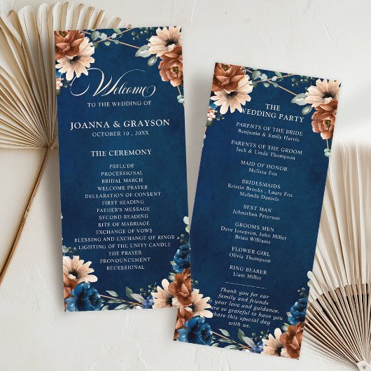 Terracotta Navy Blue Greenery Geometric Wedding Pr Programmakaart