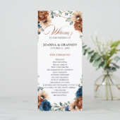 Terracotta Navy Blue Greenery Geometric Wedding Programmakaart (Staand voorkant)
