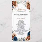 Terracotta Navy Blue Greenery Geometric Wedding Programmakaart (Voorkant)