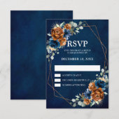 Terracotta Navy Blue Greenery Geometric Wedding RS RSVP Kaartje (Voorkant / Achterkant)