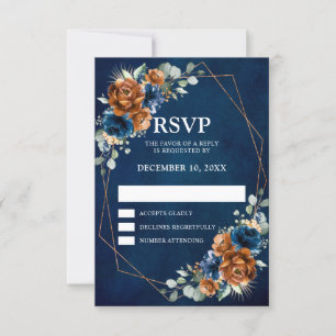 Terracotta Navy Blue Greenery Geometric Wedding RS RSVP Kaartje