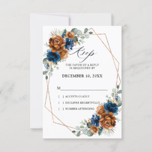 Terracotta Navy Blue Greenery Geometric Wedding RS RSVP Kaartje