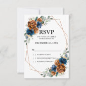 Terracotta Navy Blue Greenery Geometric Wedding RSVP Kaartje (Voorkant)