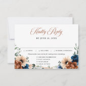 Terracotta Navy Blue Greenery Geometric Wedding RSVP Kaartje (Voorkant)