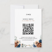 Terracotta Navy Blue Greenery Geometric Wedding RSVP Kaartje (Voorkant)