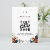 Terracotta Navy Blue Greenery Geometric Wedding RSVP Kaartje (Staand voorkant)