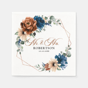 Terracotta Navy Blue Greenery Geometric Wedding Servet