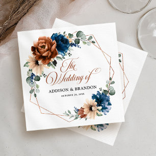 Terracotta Navy Blue Greenery Geometric Wedding Servet
