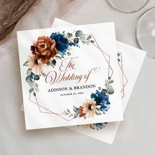 Terracotta Navy Blue Greenery Geometric Wedding Servet