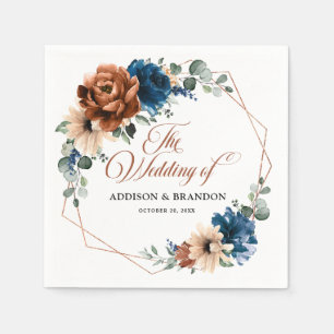 Terracotta Navy Blue Greenery Geometric Wedding Servet