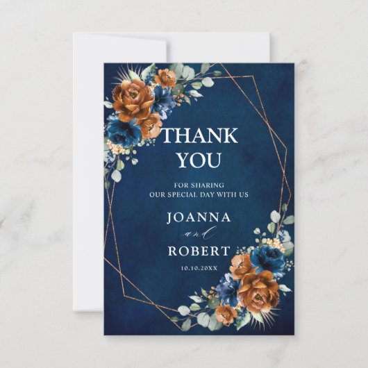 Terracotta Navy Blue Greenery Geometric Wedding Th Bedankkaart (Voorkant)