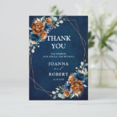 Terracotta Navy Blue Greenery Geometric Wedding Th Bedankkaart (Staand voorkant)